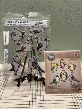 TIM HOLTZ Stampers Anonymous & Sizzix Crazy Birds Stamp and Die Set EUC